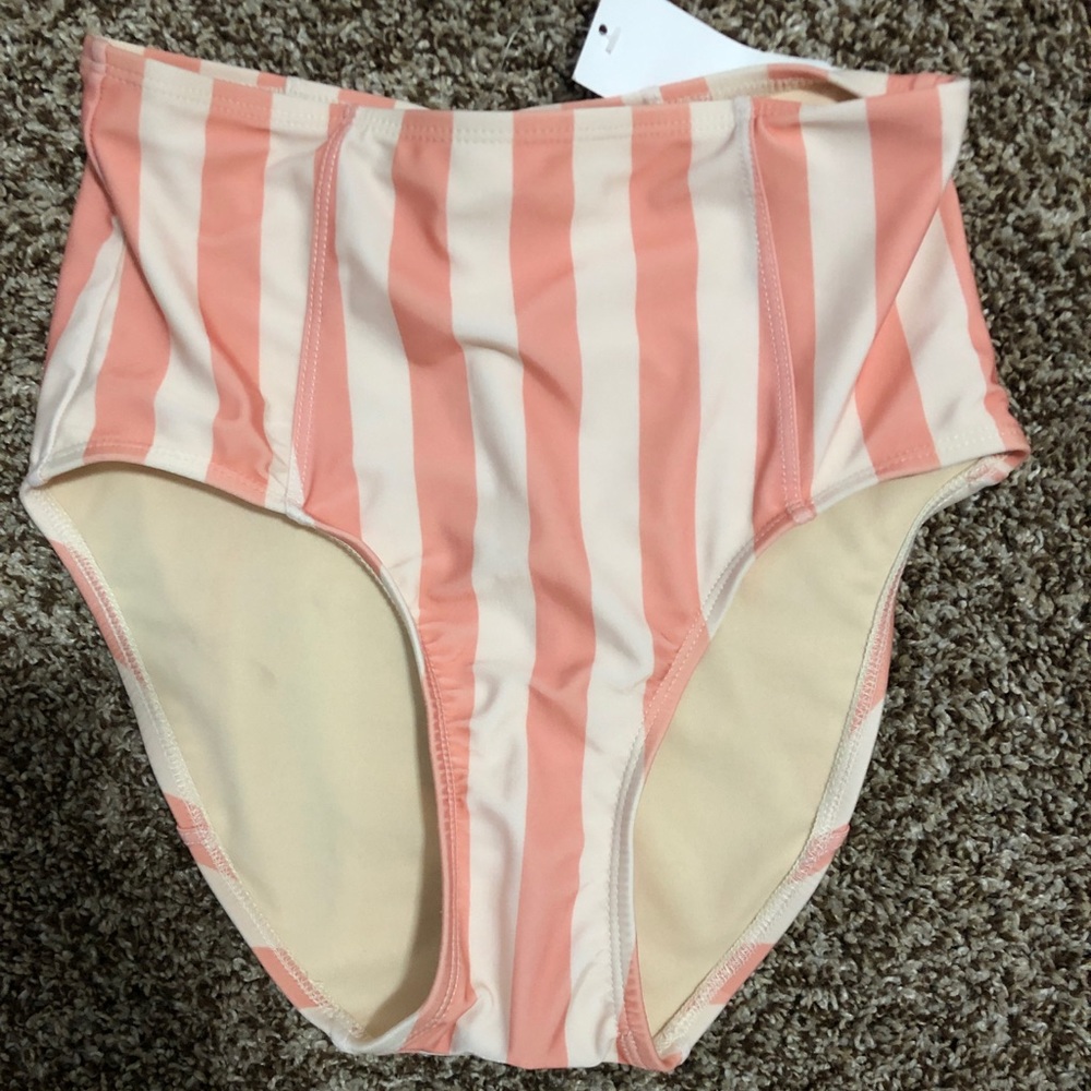 Pink Stripped High Waisted Bikini Bottoms